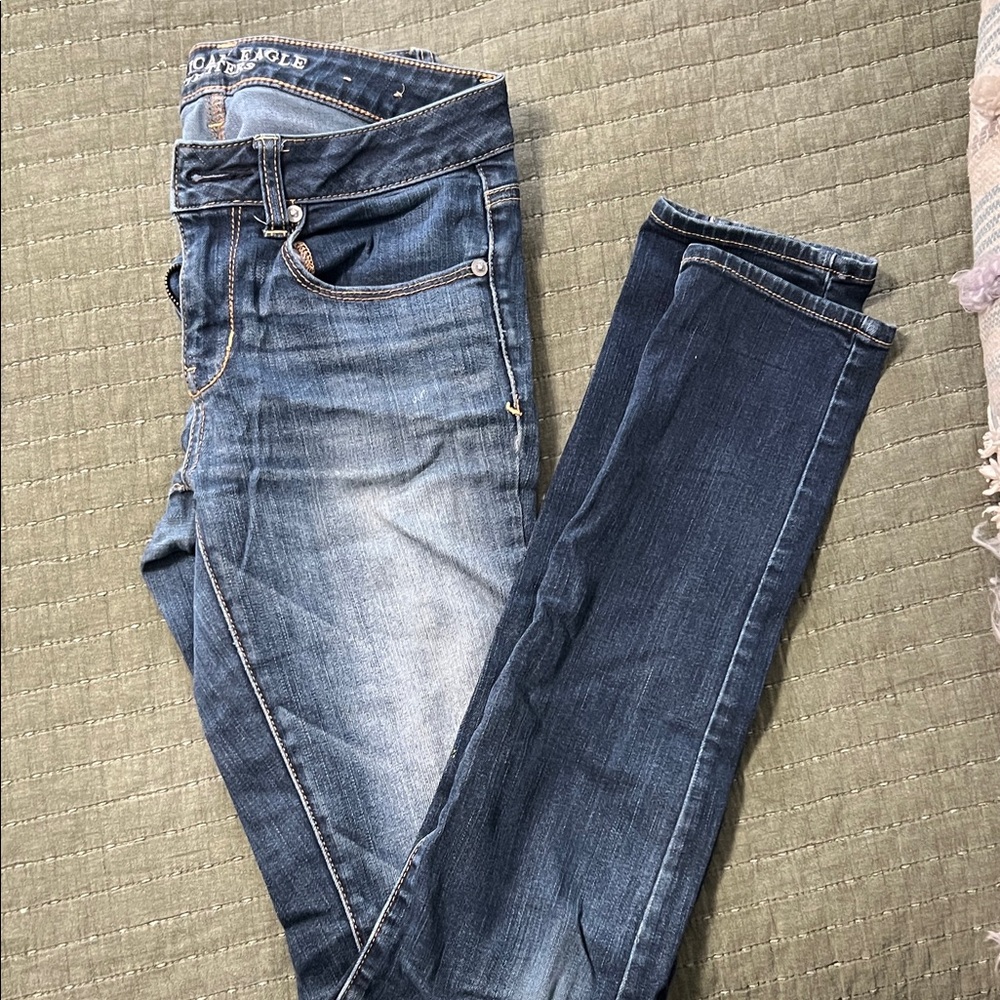 American Eagle Outfitters Medium Wash Skinny Jeans in Xtra Long